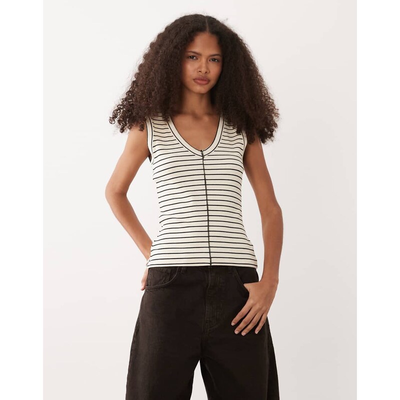 ASOS DESIGN heavy weight rib v neck vest with exposed seam