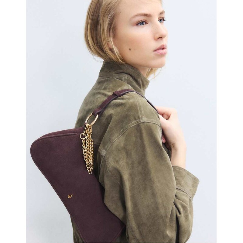 Stradivarius 100% leather moon crossbody bag in brown 113881835