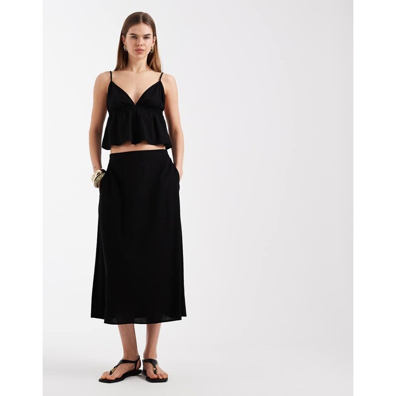Vero Moda linen touch midi skirt co-ord in black