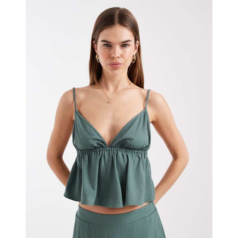 Vero Moda linen touch cami strap top co-ord in green 115521411