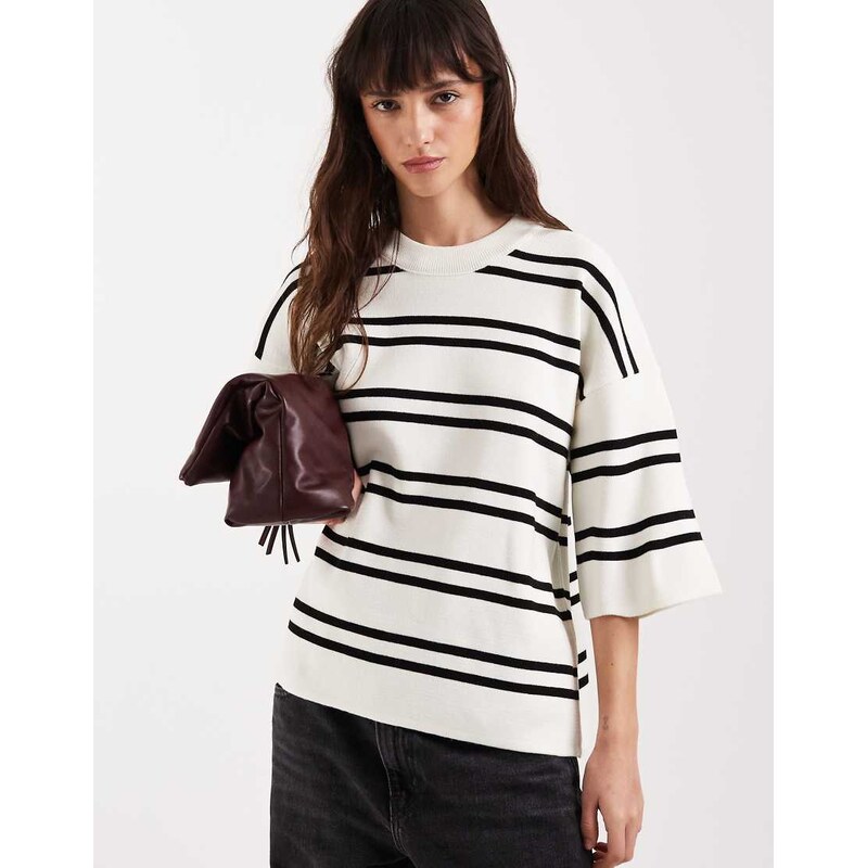 ASOS DESIGN knitted stripe compact structured oversized t shirt