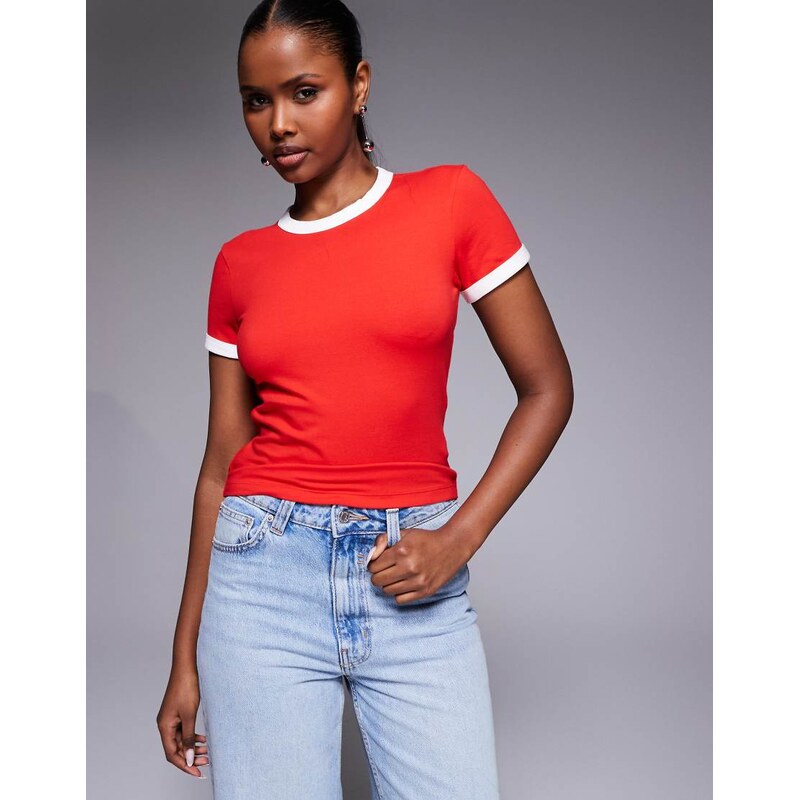Good American jersey babyringer tee in red with white trim