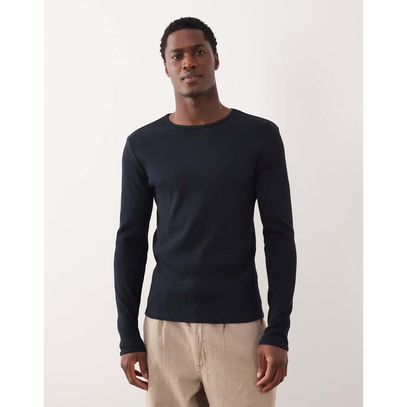 ASOS DESIGN super heavyweight slim long sleeve t-shirt in navy