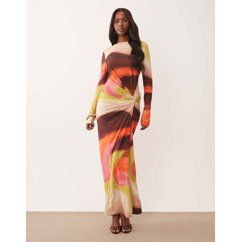 Daska exclusive long sleeve high neck twist maxi dress in multi 115521254