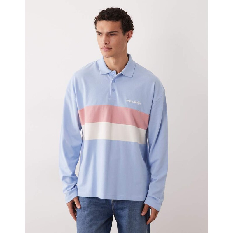 ASOS DESIGN heavyweight oversized stripe long sleeve polo in