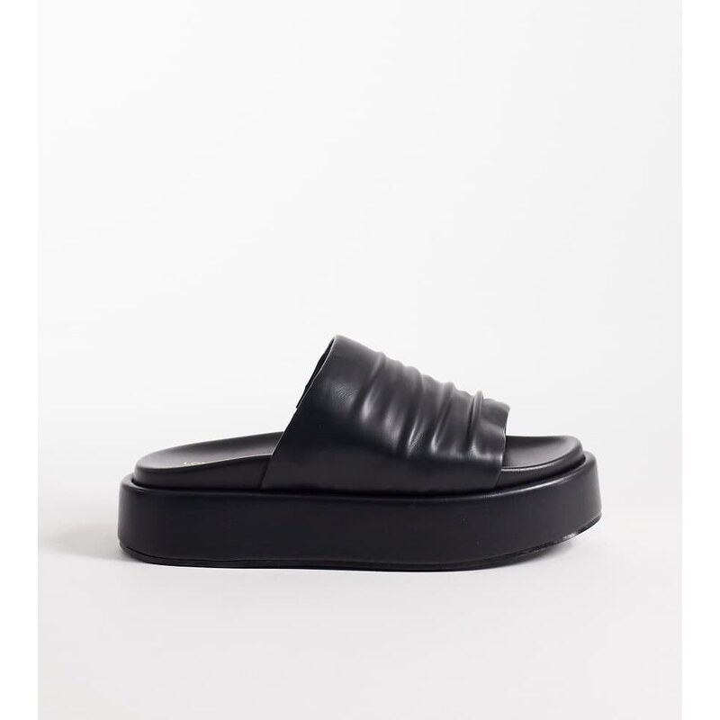 London Rebel Wide Fit flatform slider in black