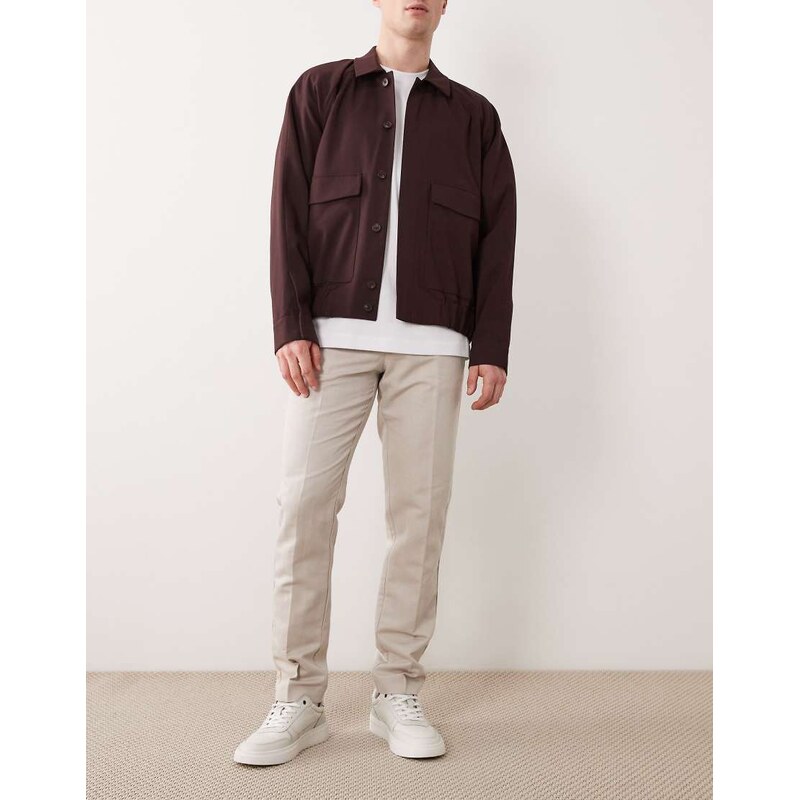 ASOS DESIGN tailored linen rich slim trousers in stone-Neutral