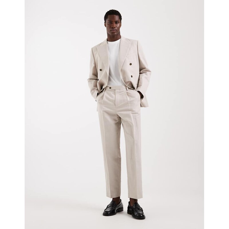 ASOS DESIGN relaxed tapered linen rich suit trousers in stone