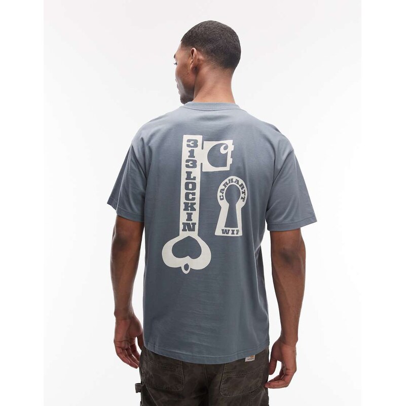 Carhartt WIP vestige lock back print t-shirt in slate blue