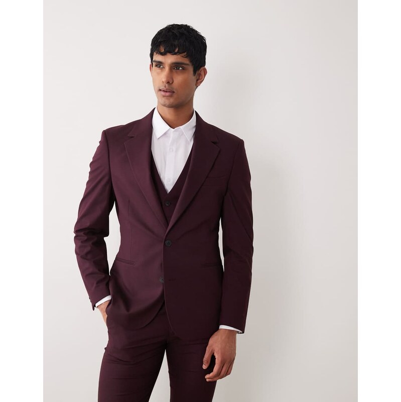 ASOS DESIGN skinny suit jacket in burgundy-Red