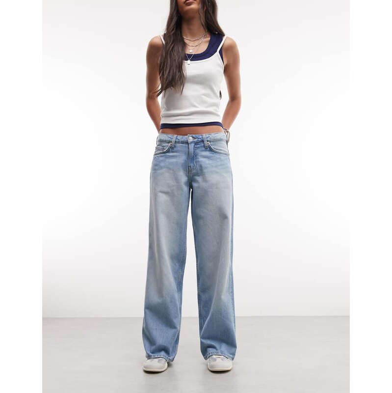 Weekday Ample low waist baggy fit jeans in light blue wash
