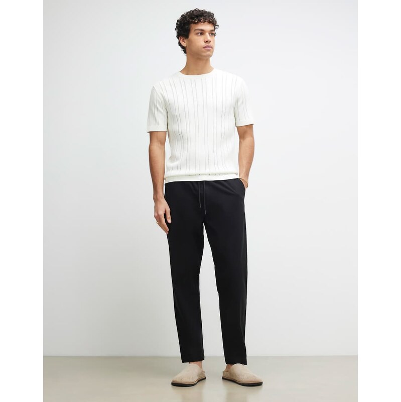 River Island linen look pull on trousers in black