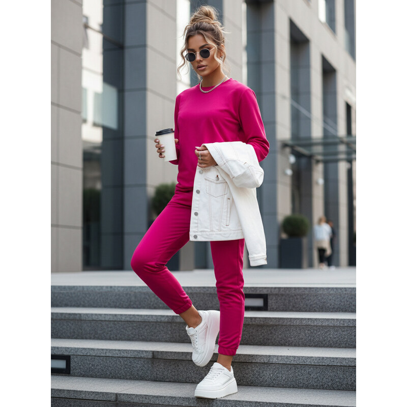 BASIC Fuchsiová dámská souprava tepláků a mikiny bez kapuce 84026079