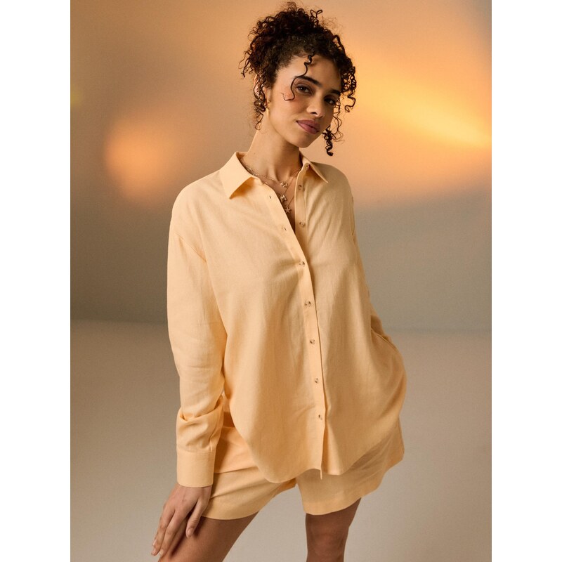 Sinsay - Košile oversized s příměsí lnu - oranžová 113884447
