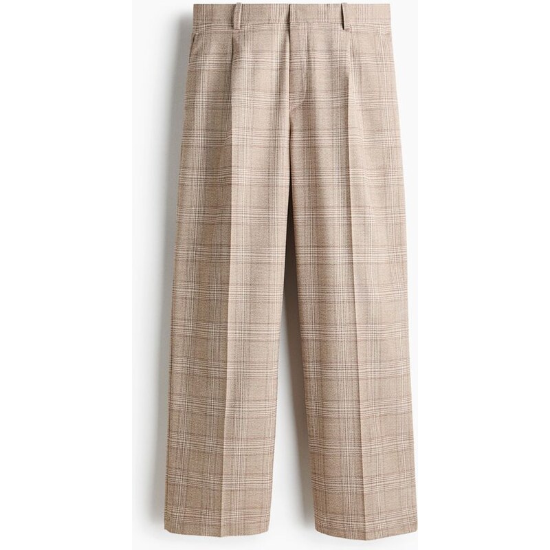 H&M - Elegantní kalhoty Loose Fit - Béžová/Kostka
