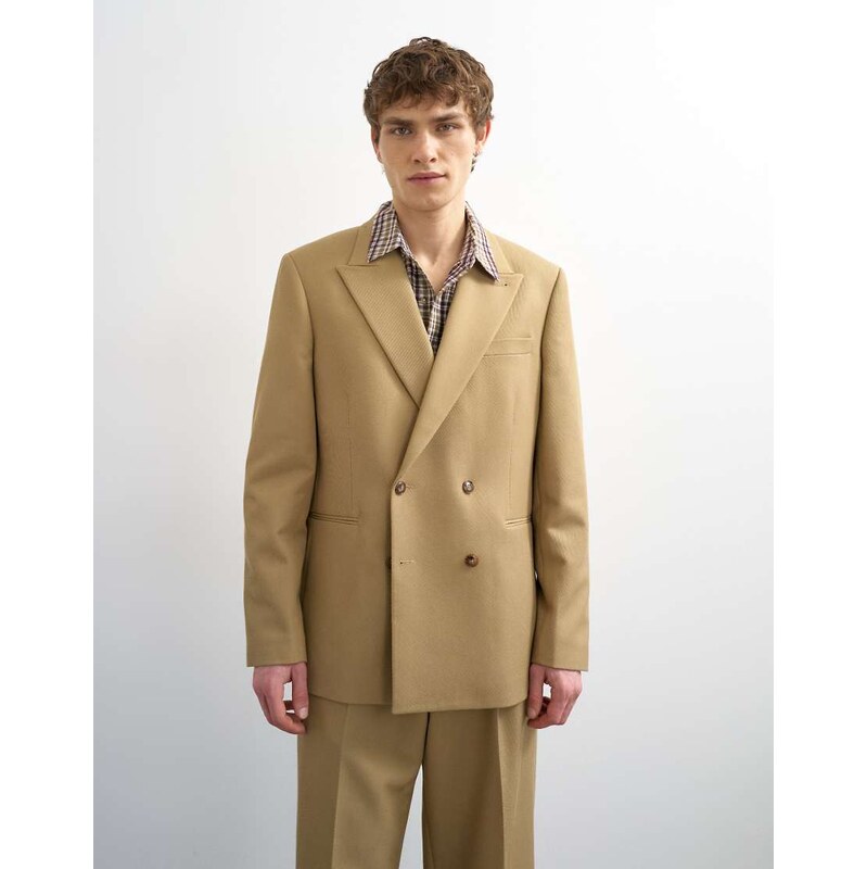 Topman relaxed twill suit jacket in beige-Neutral