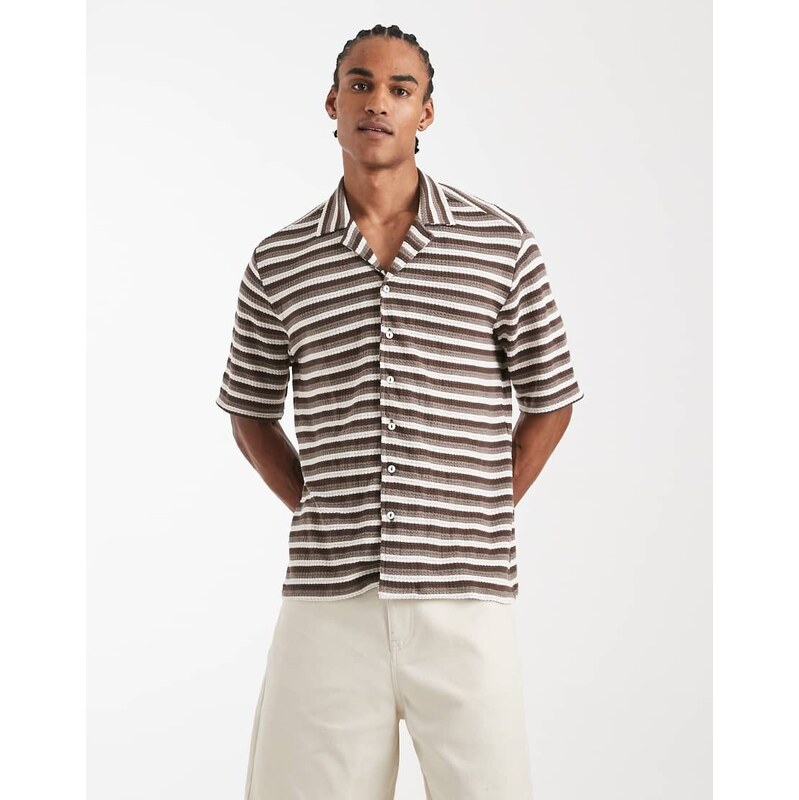 Sol Beach beach shirt in multi brown stripe