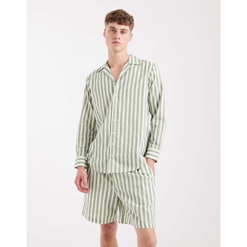 Sol Beach beach short co-ord in green and white stripe