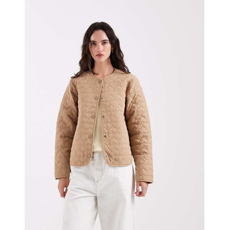 ONLY heart quilted jacket in light brown 115518073