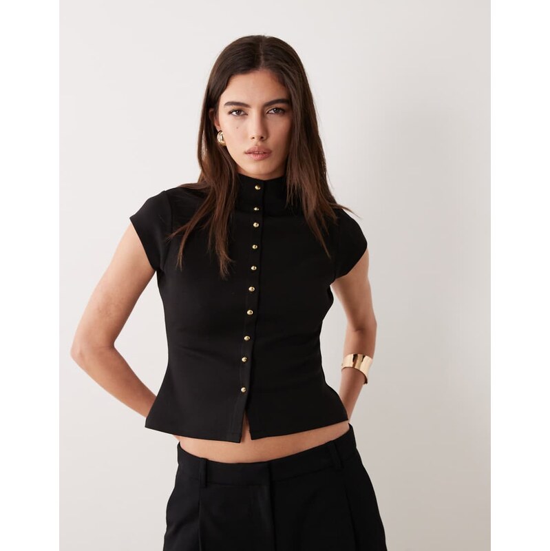 ASOS DESIGN interlock funnel button front top in black