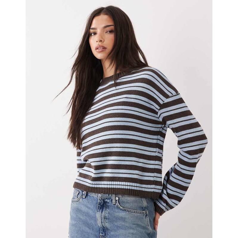 ASOS DESIGN knitted jumper in blue and brown stripe-Multi