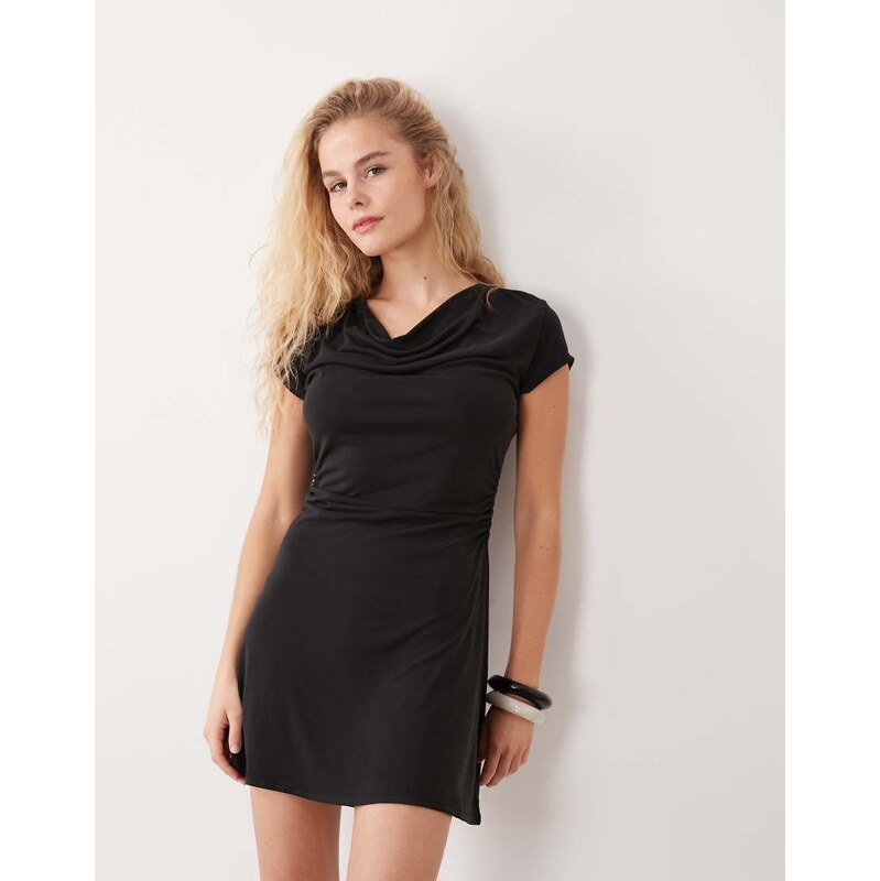 ASOS DESIGN cowl neck short sleeve with ruching modal mini dress