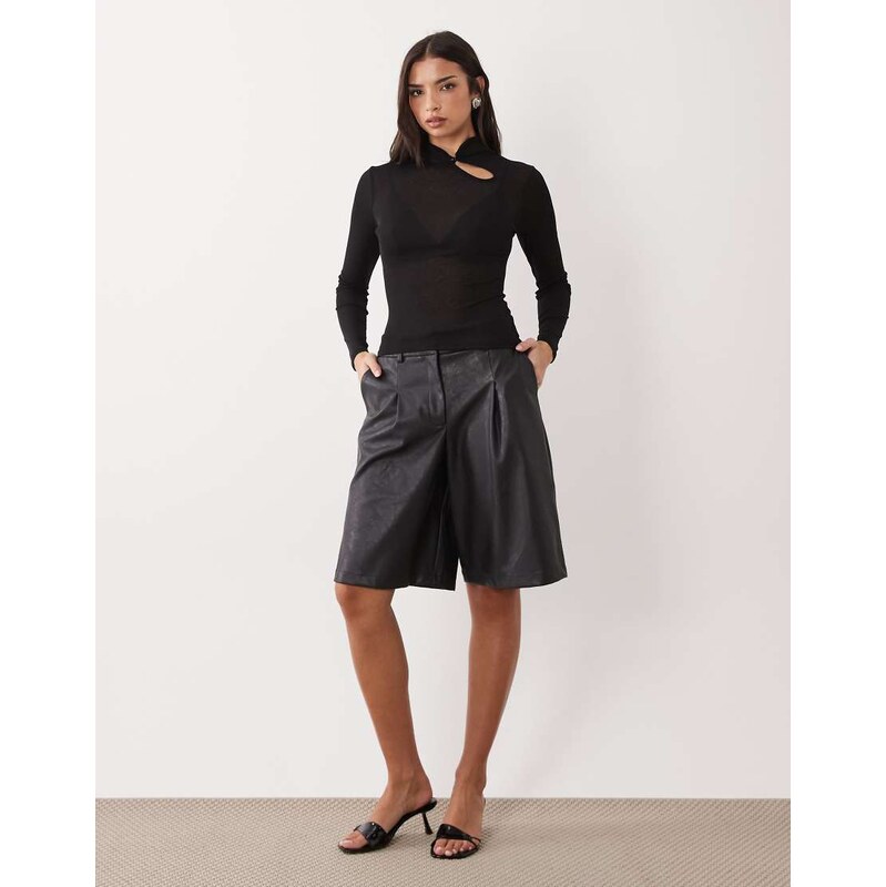 ASOS DESIGN semi sheer long sleeve top with cut out in black