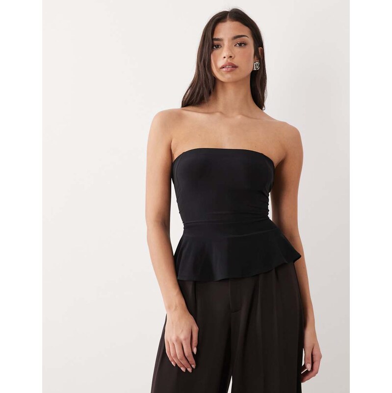 ASOS DESIGN bandeau peplum top with lace up back detail in black