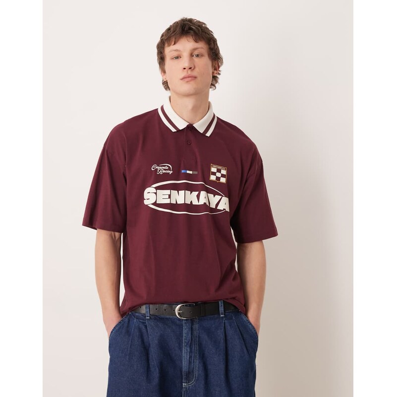 ASOS DESIGN oversized polo t-shirt with football graphic in