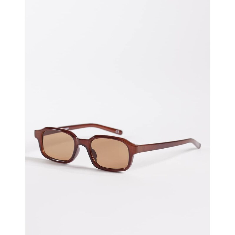 ASOS DESIGN slim rectangle sunglasses in burgundy with brown