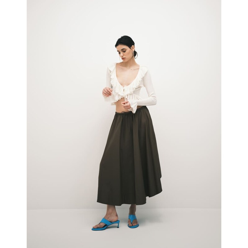 ARKET drawstring cotton skirt with dipped hem in brown-White 114240855
