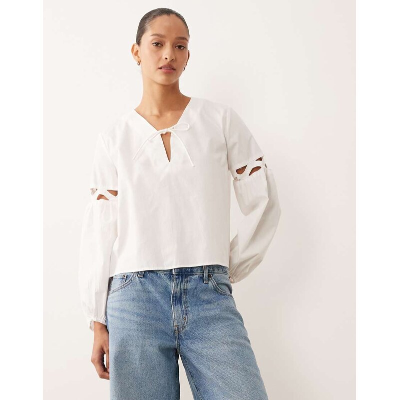 Mango Teen puff sleeve blouse in white