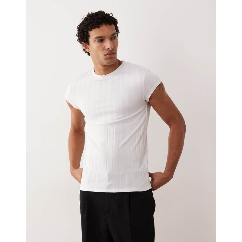 ASOS DESIGN muscle fit t-shirt with cap sleeves in white wide rib