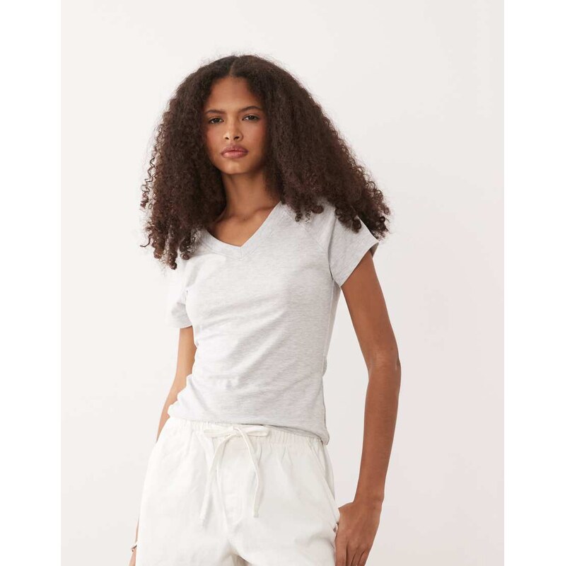 ASOS DESIGN short sleeve v neck co-ord top in grey