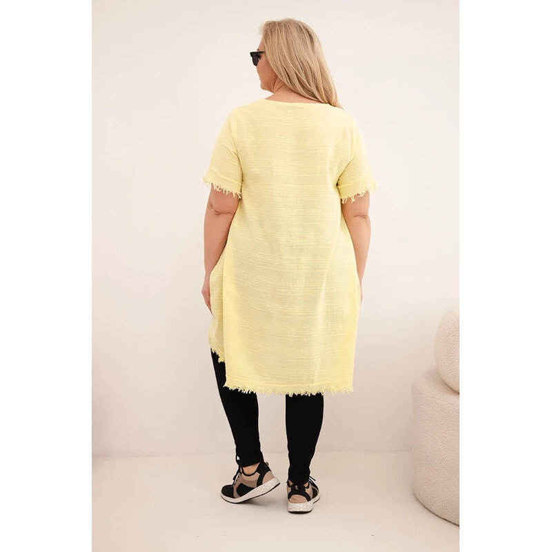 K-Fashion Dámské bavlněné šaty Plus Size s delším zadním dílem a