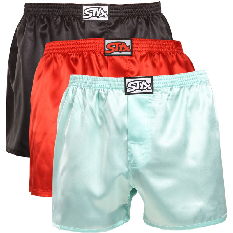 3PACK pánské trenky Styx klasická guma saténové vícebarevné