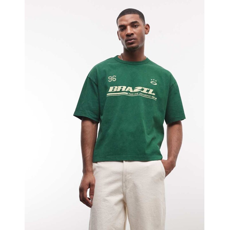 ASOS DESIGN boxy oversized t-shirt with Brazil graphic in washed