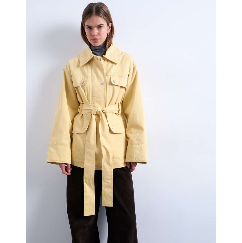 Topshop 4 pocket cotton shacket with quilted lining in butter yellow 114082320