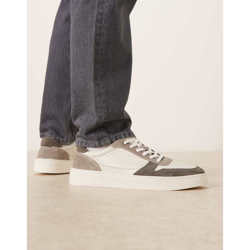 ASOS DESIGN panelled trainers in grey suede and off white