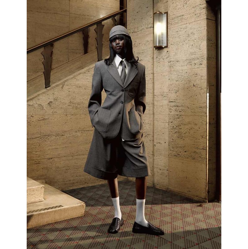 Tolu Coker x Topshop cinched 80s blazer in taupe-Brown 114082349