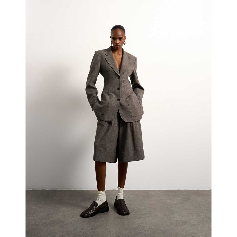 Tolu Coker x Topshop tailored longline short in taupe-Brown