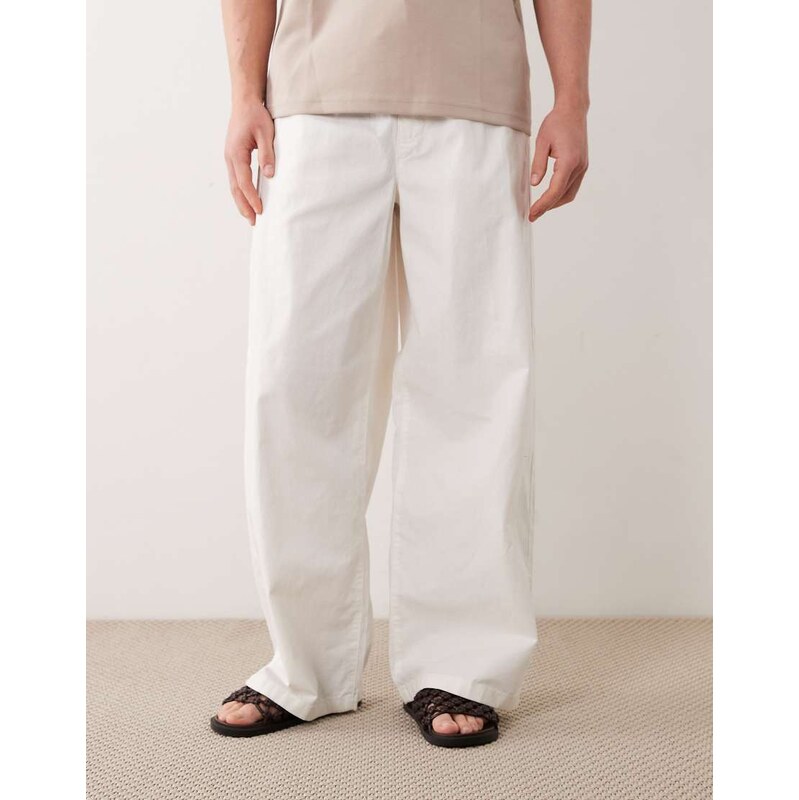 ASOS DESIGN loose linen blend trousers in white