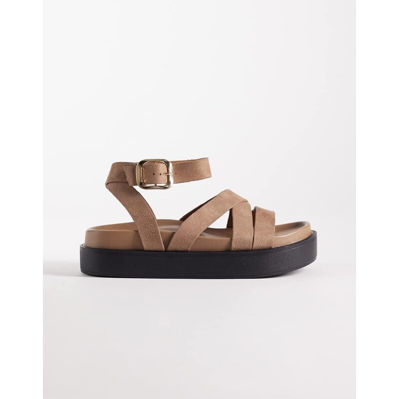 SEQWL strappy flatform sandals in taupe faux suede-White