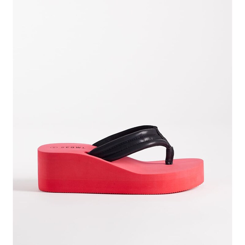 SEQWL Wide Fit Thong flatform wedge in red/black 115517723