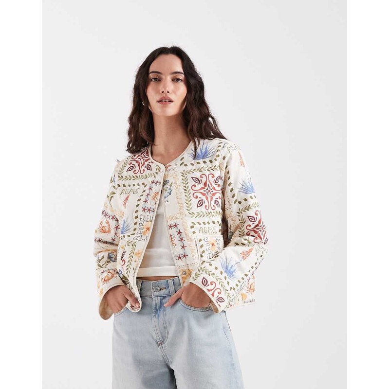 ONLY quilted jacked with floral patchwork in cream-White