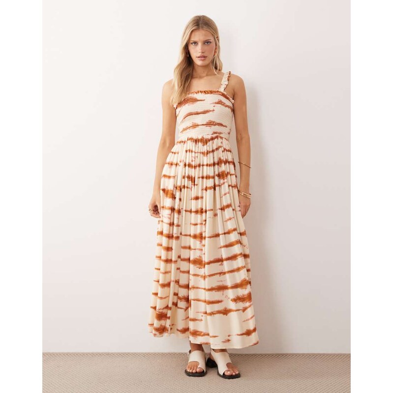 Iisla & Bird maxi beach dress in tie dye brown and cream