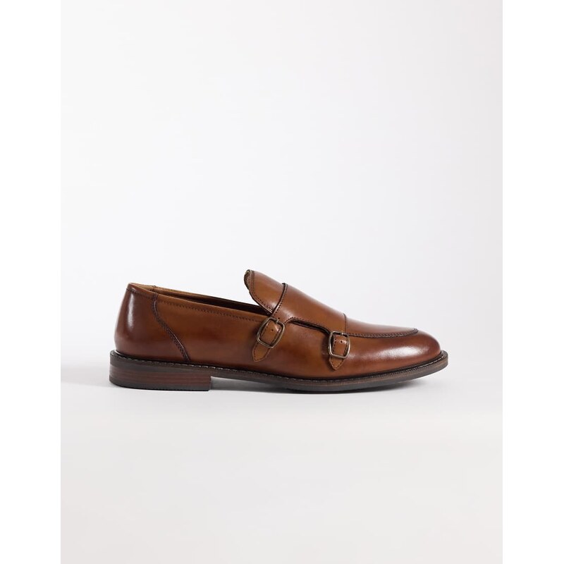 ASOS DESIGN monk shoes in tan leather-Brown