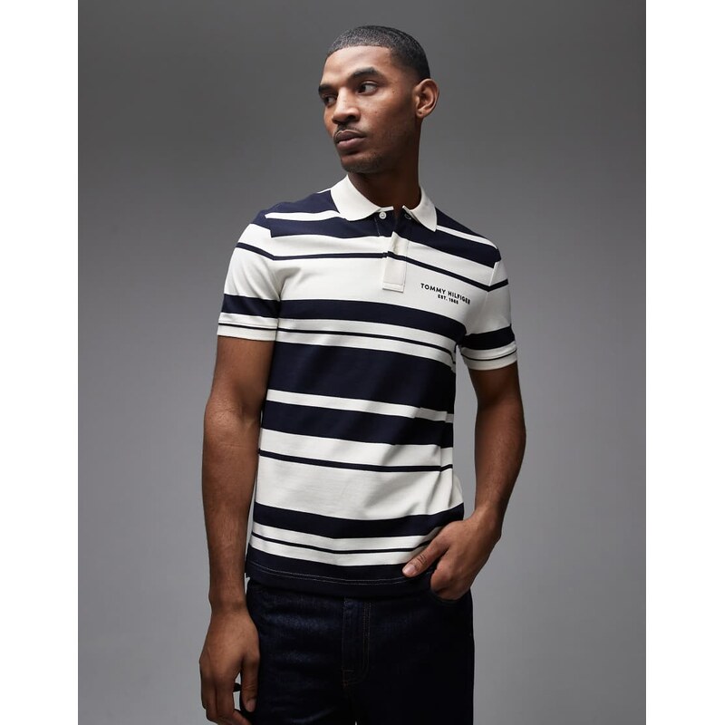 Tommy Hilfiger pique polo shirt in cream & navy stripe