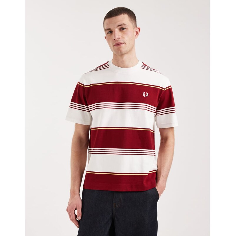 Fred Perry heavyweight striped logo t-shirt in red and white