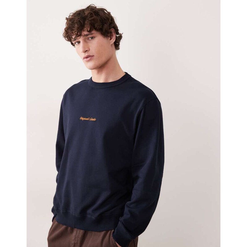Jack & Jones orginals logo sweatshirt in navy